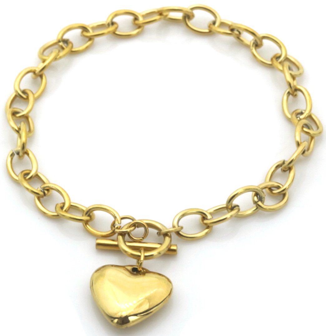 H-D7.1  B074-066G S. Steel Bracelet Heart 18cm
