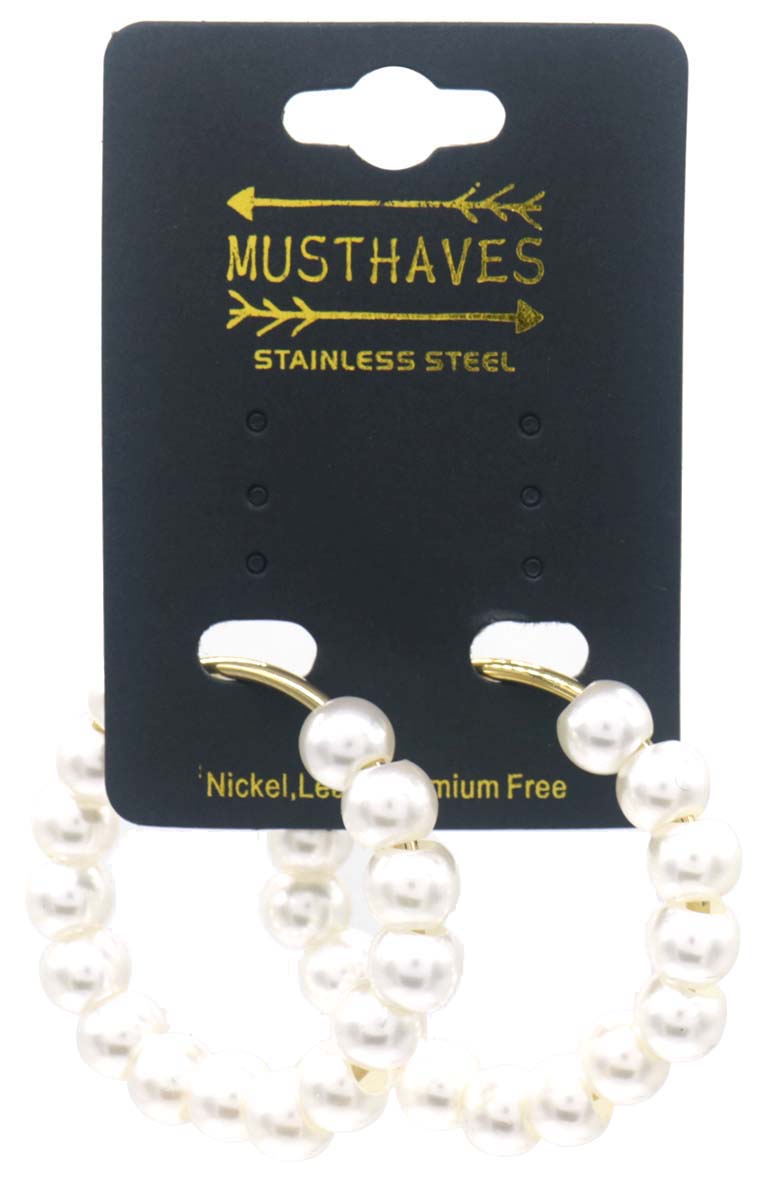 D-E2.2 E015-014G-L S. Steel Earrings Pearls 4.5cm