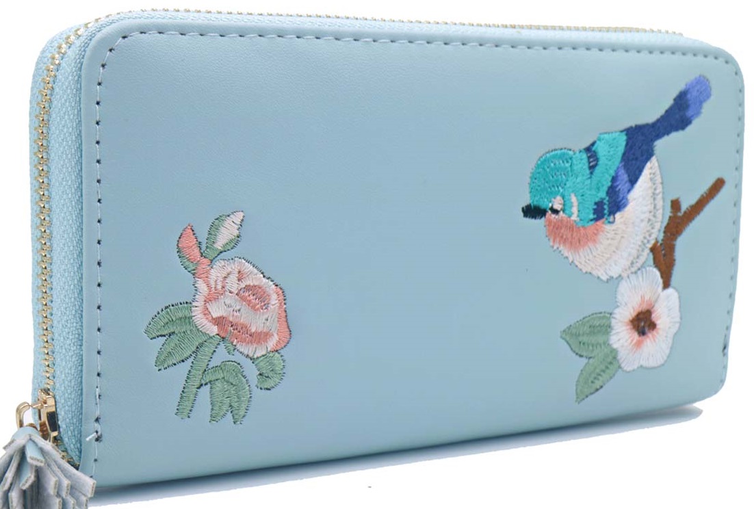 R-K4.2  W804-005-3 PU Embroidered Wallet 20x11x2.5cm Blue