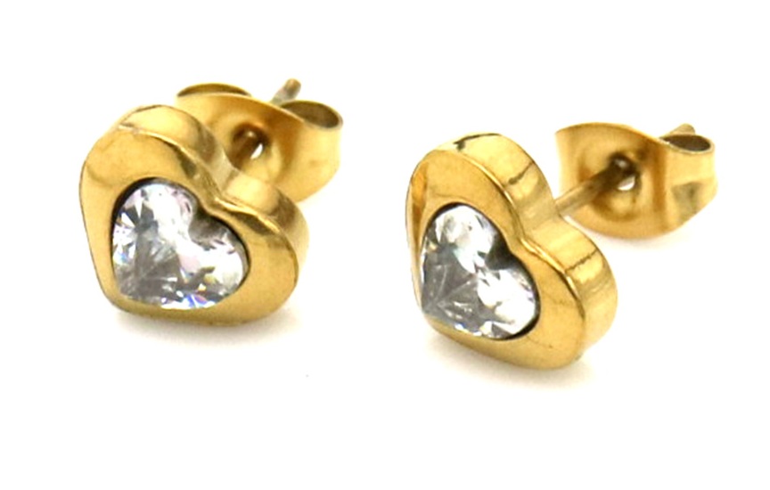F-D5.4 E1141-005G-1 S. Steel Studs Heart Crystal 8mm