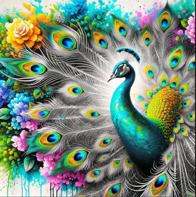 R-L4.1 DP2545034 Diamond Painting Canvas 40x30cm - Painting 35x25cm Peacock