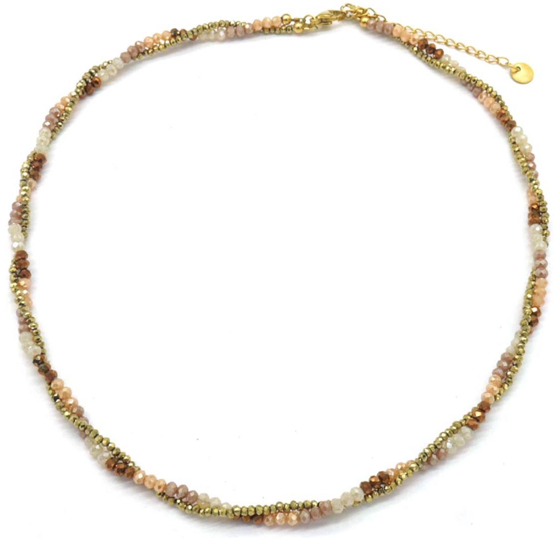 I-E17.1 N221-322 No. 6 S. Steel Necklace Glassbeads 39-45cm Brown