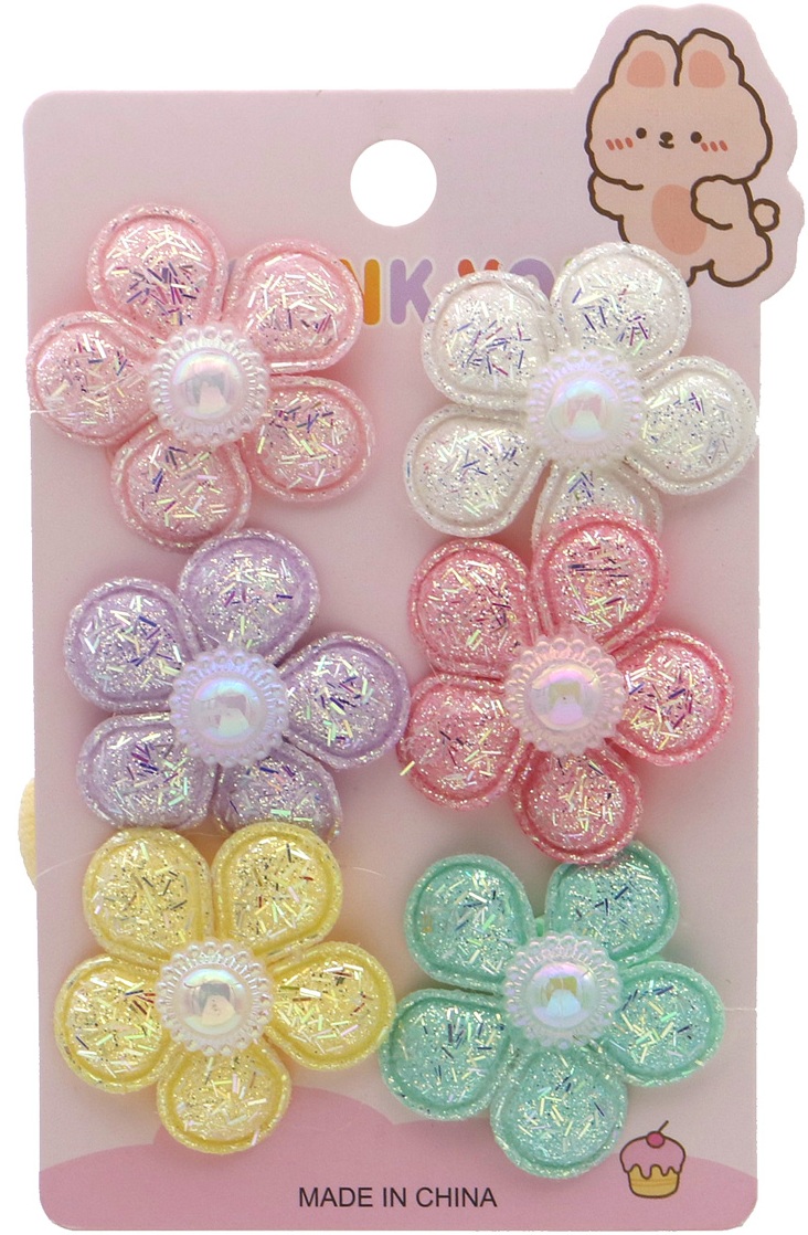 S-E7.4 H1125-003 Hair Elastics Flowers for Kids - 6pcs