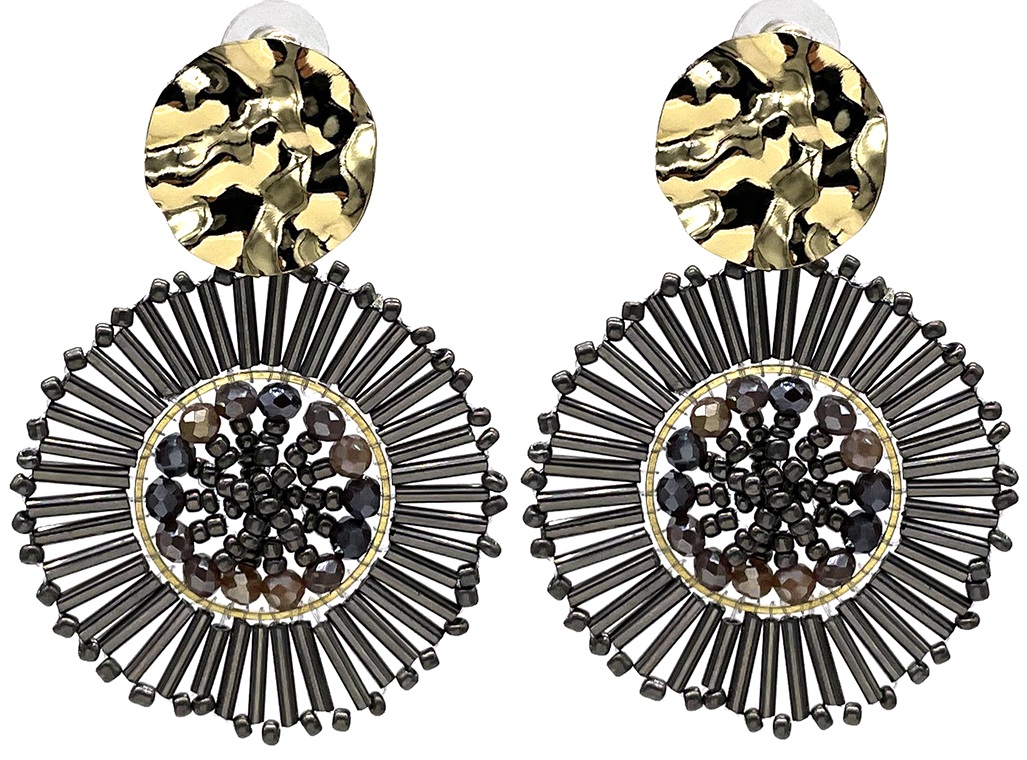 E-B20.3 E2591-130-1 Earrings Faceted Glass Beads 6x4.5cm Brown