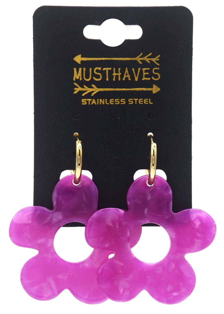 F-A17.3 E221-530 No. 6. S. Steel Earrings Flower 5cm