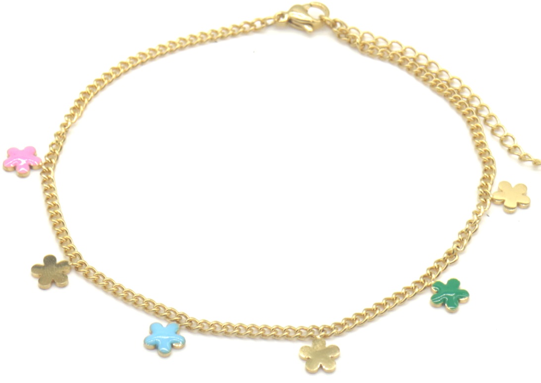 I-F6.1 ANK835-015G S. Steel Anklet Flower