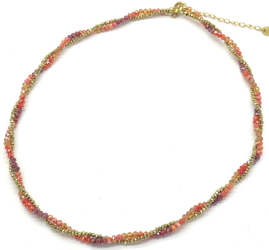 I-E19.3 N221-322 No. 7 S. Steel Necklace Glassbeads 39-45cm Multicolor