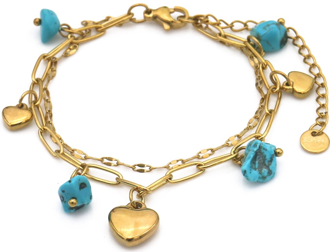 F-F9.2 B2583-032G-2 S. Steel Bracelet Hearts - Stones 16-21cm 