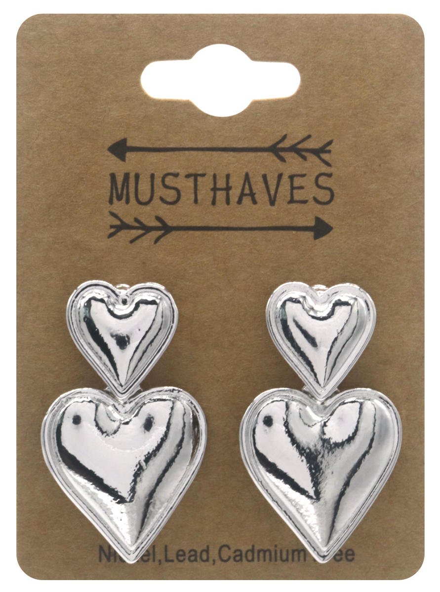 A-E21.2 E2591-080-6 Fashion Earrings Hearts 3.5cm Silver