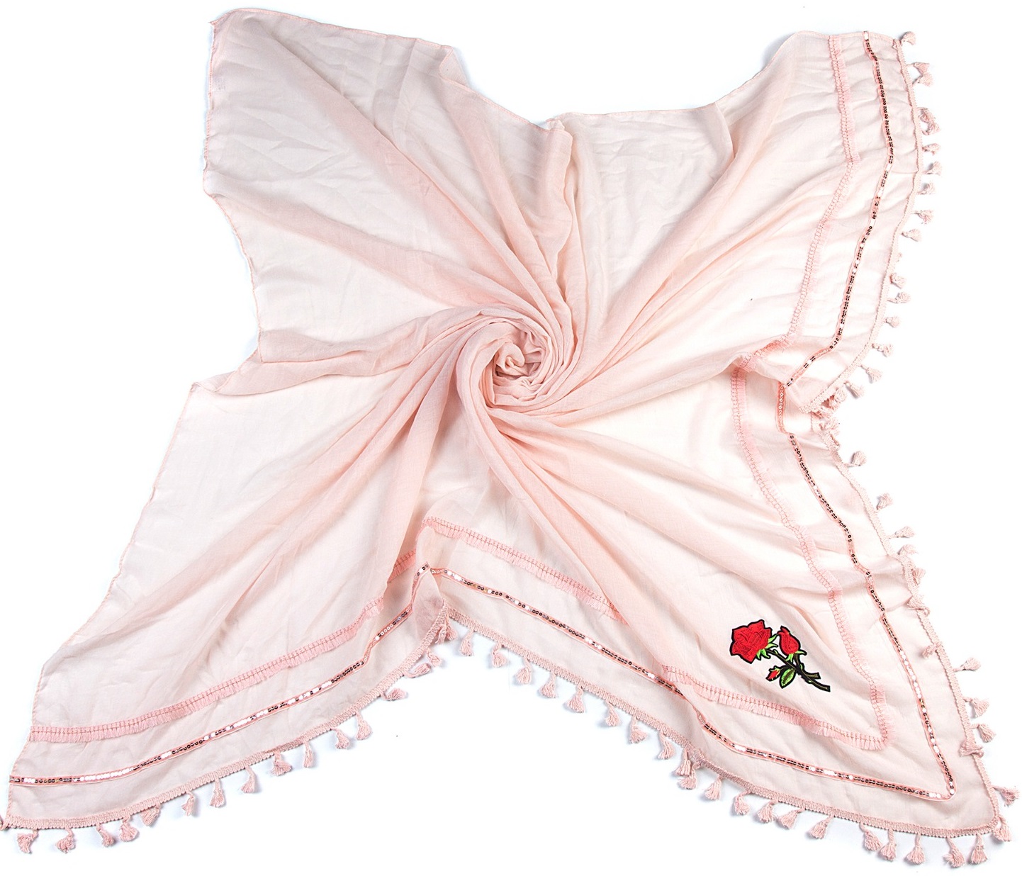 Q-H6.2 RR1701-060FJ Scarf Tassels - Flower 134x134cm Pink