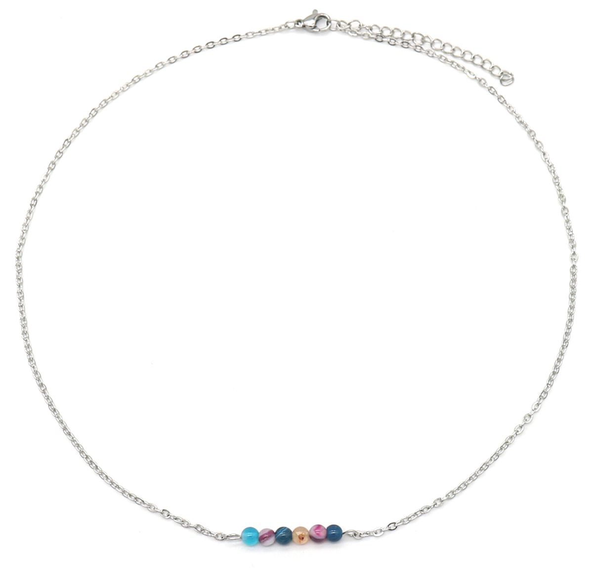 G-A3.1 N2121-015S S. Steel Necklace with Stones Indian Agate