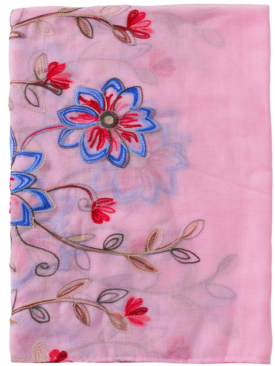 X-O5.1 SCARF1110-033-4 Scarf Embroidered Flowers 180x70cm - Pink
