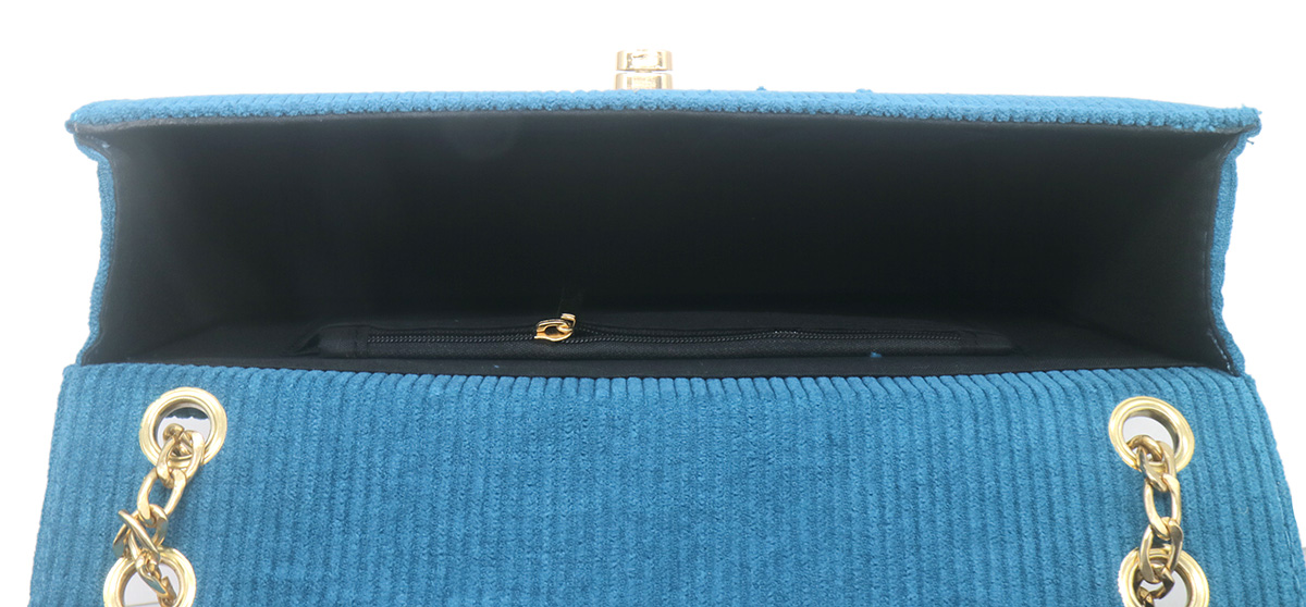 R-D8.2 BAG1020-003-6 PU Bag with Rib Fabric 27x17x7.5cm Blue