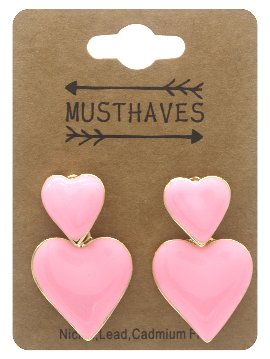 A-E16.3  E2591-080-2 Fashion Earrings Hearts 3.5cm Pink