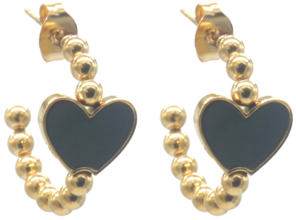 F-A17.1 E2583-059G-2 S. Steel Earrings Heart Black 2cm