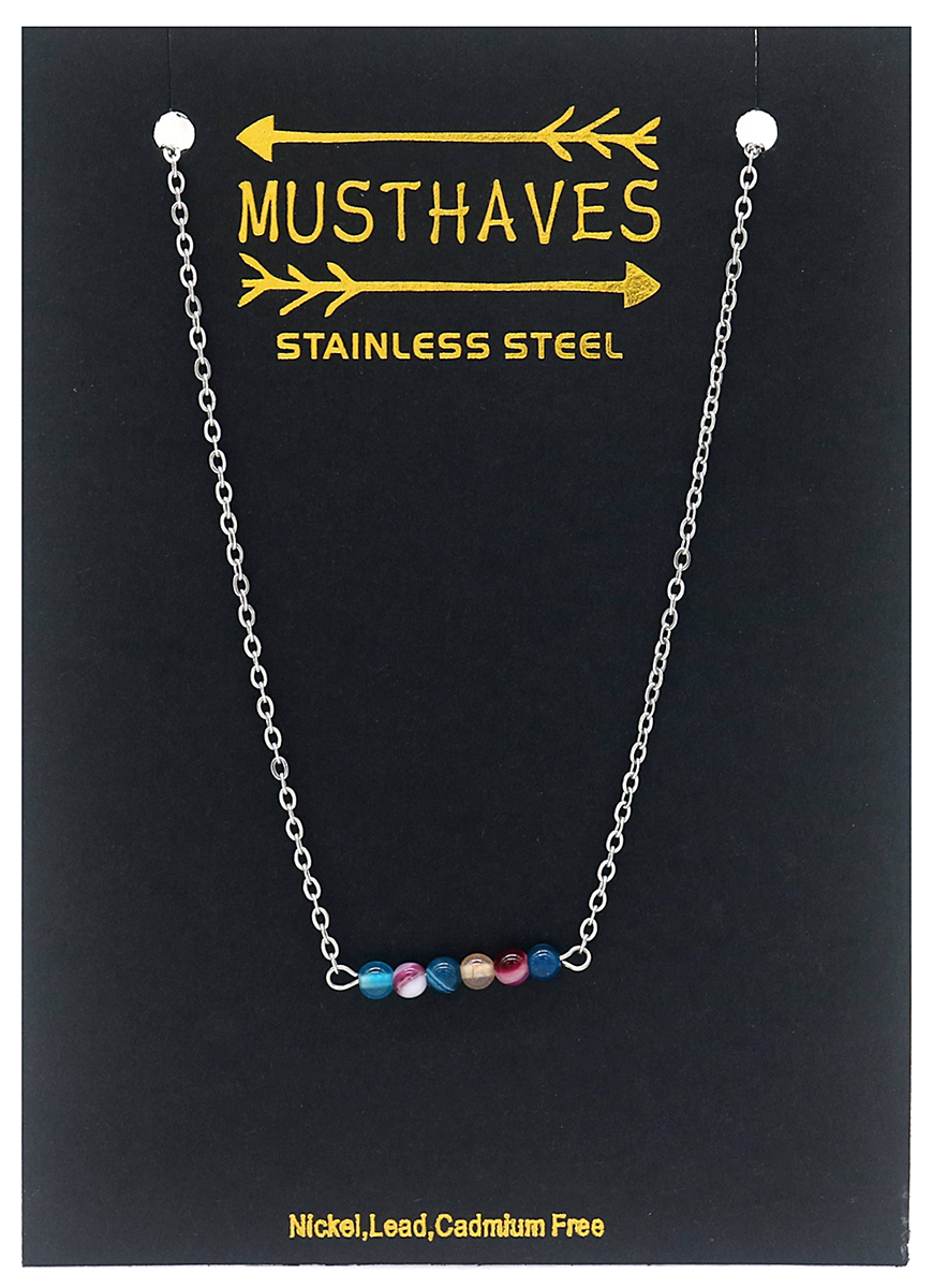 G-A3.1 N2121-015S S. Steel Necklace with Stones Indian Agate