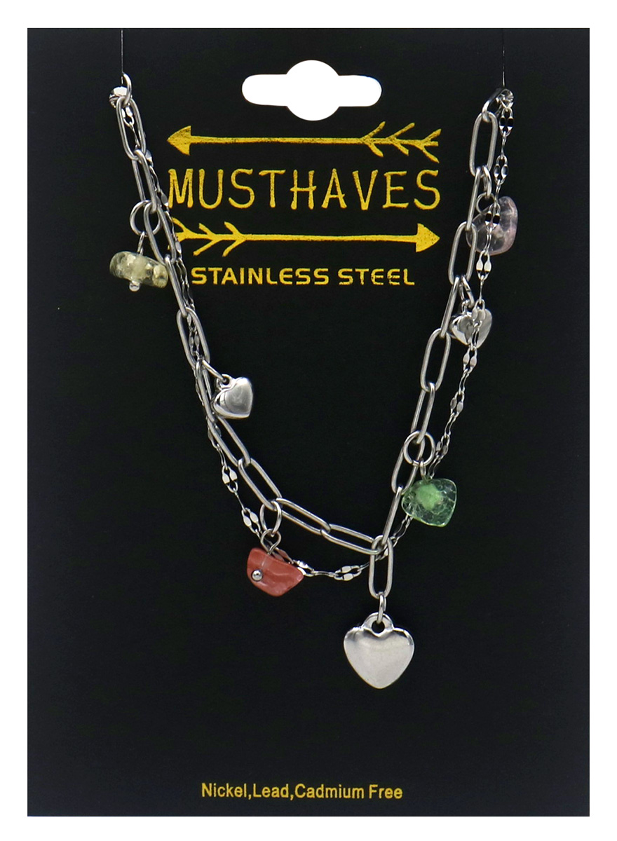 A-A24.1 B2583-032S-5 S. Steel Bracelet Hearts - Stones 16-21cm Multi