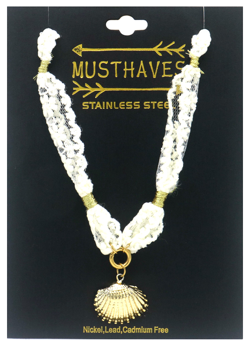 J-B2.1 N2524-004 S. Steel Fabric Necklace Shell 50-55cm