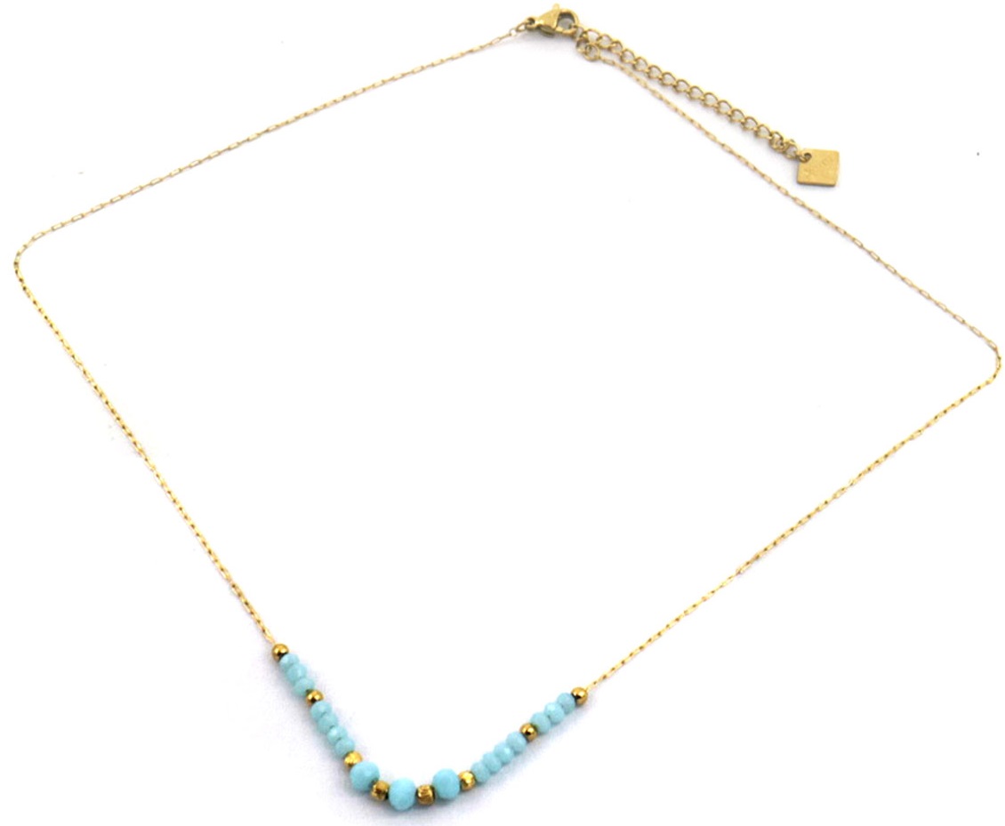 D-C7.2 N623-001A S. Steel Necklace Glass 39-44cm Blue