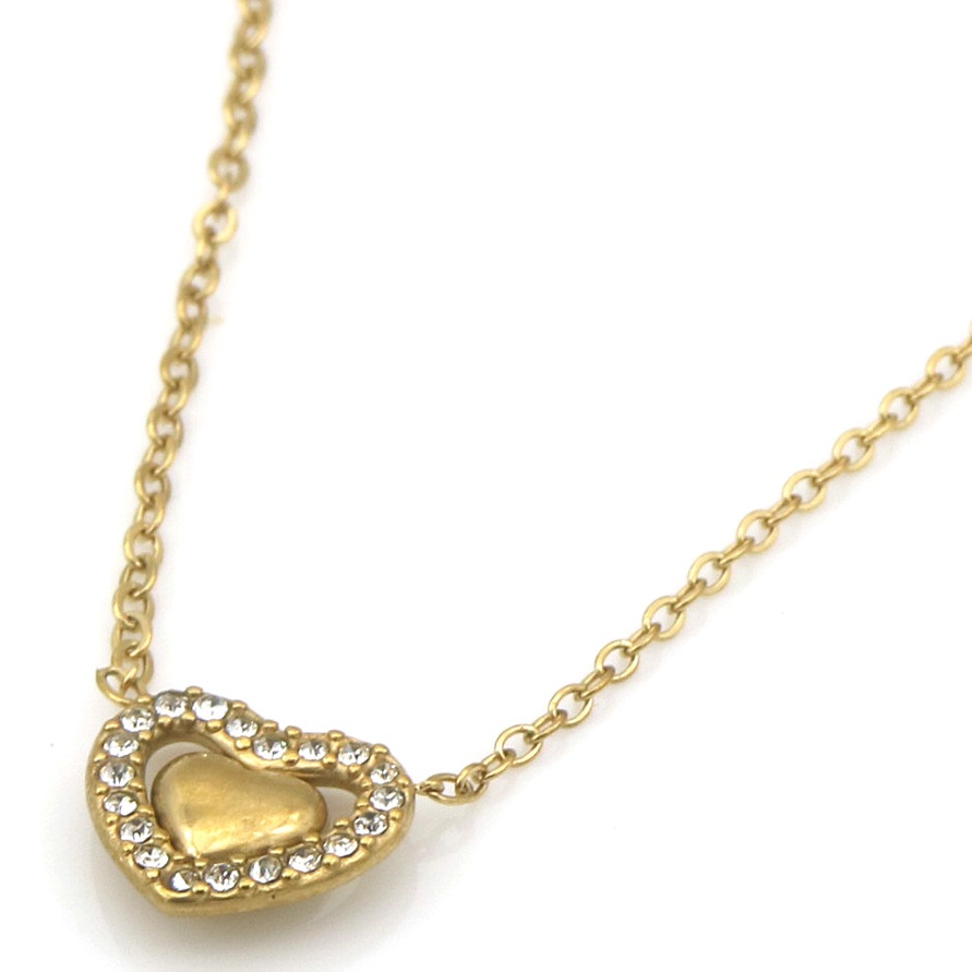 A-C3.3 N25106-069G S. Steel Necklace Heart Crystals 40-45cm