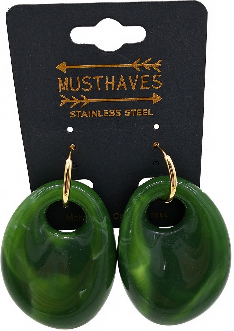 A-B24.1 E2643-051G-4 S. Steel Earring 5cm Green
