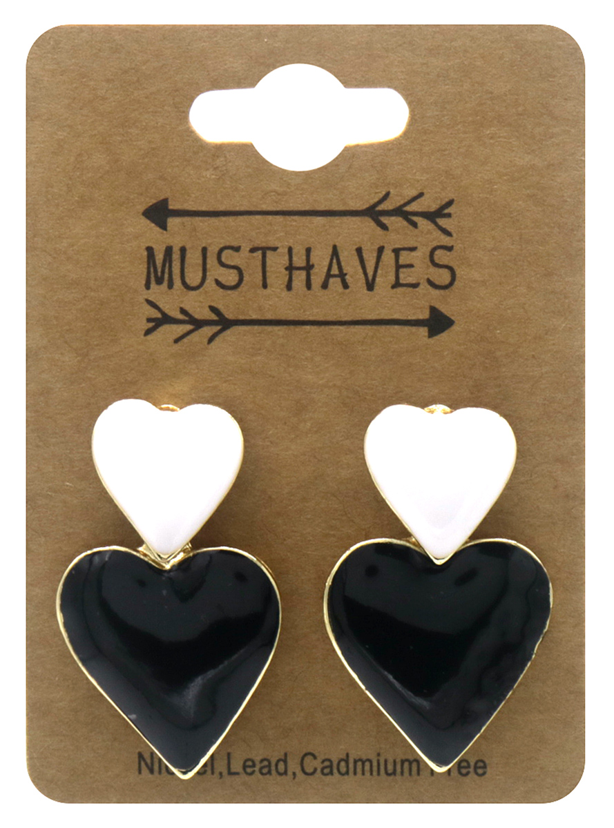 B-F16.2 E2591-080-4 Fashion Earrings Hearts 3.5cm Black-White
