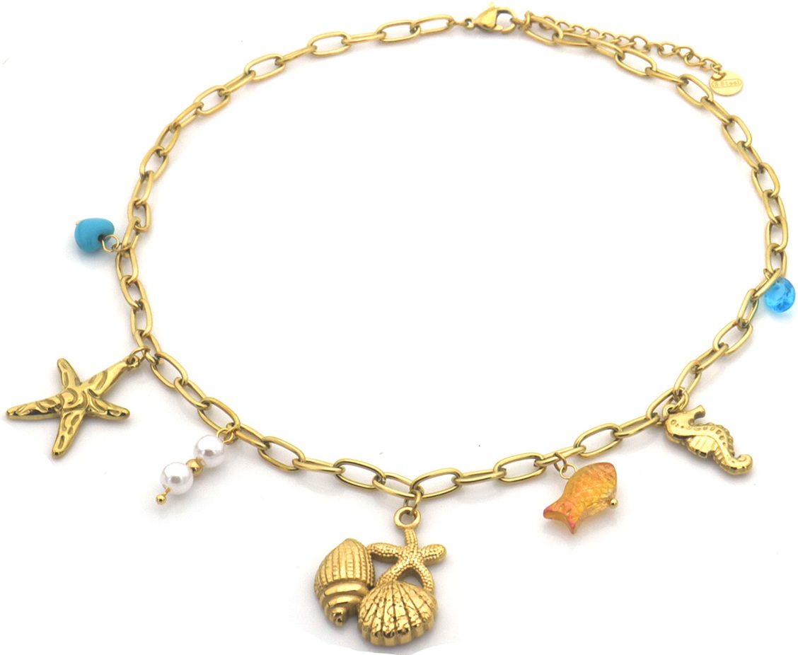 E-F22.1 N2503-022G S. Steel Necklace Charms Ocean 40-45cm