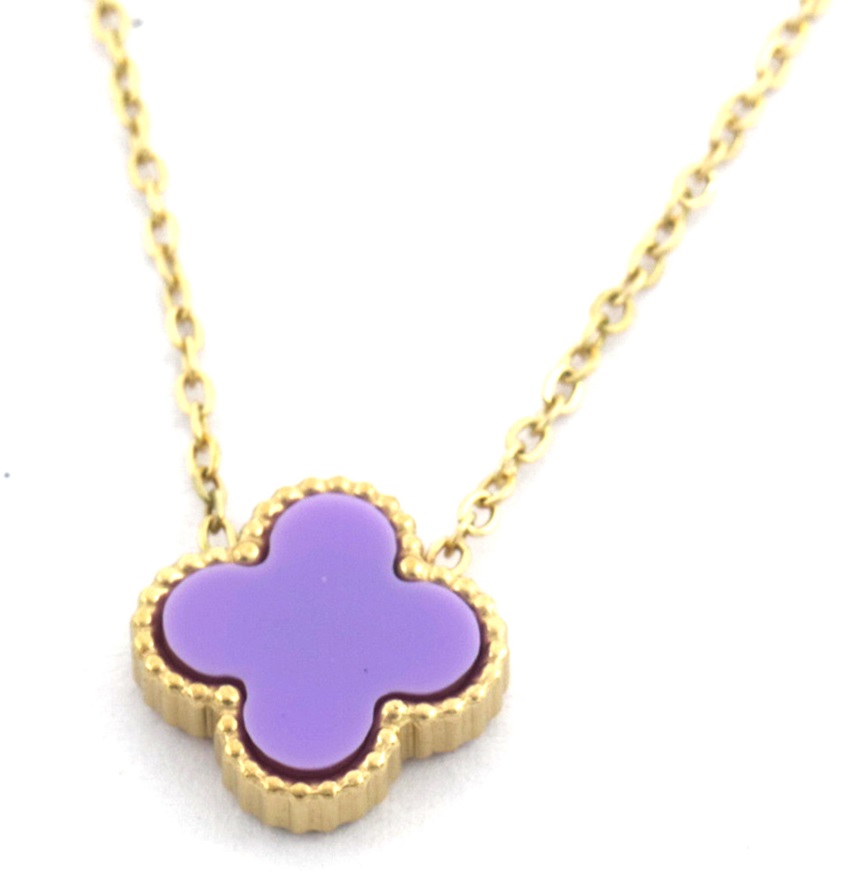 B-C8.2 N088-049G S. Steel Necklace Clover Purple