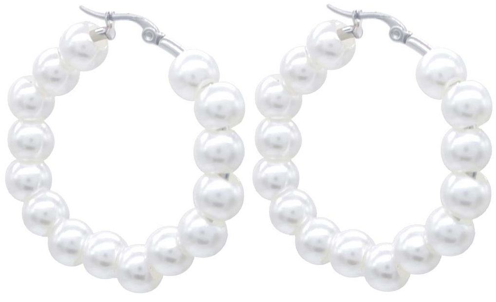 E-C4.5 E015-014L-S S. Steel Earrings Pearls 4.5cm