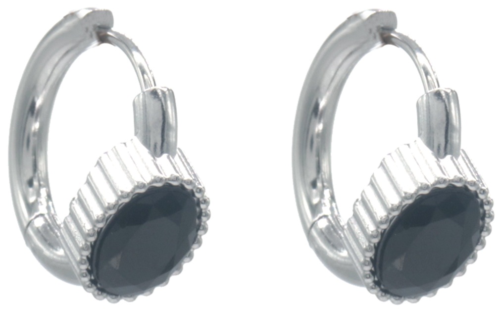 F-C19.1 E2583-060S-1 S. Steel Earrings 1.5cm Crystal Black