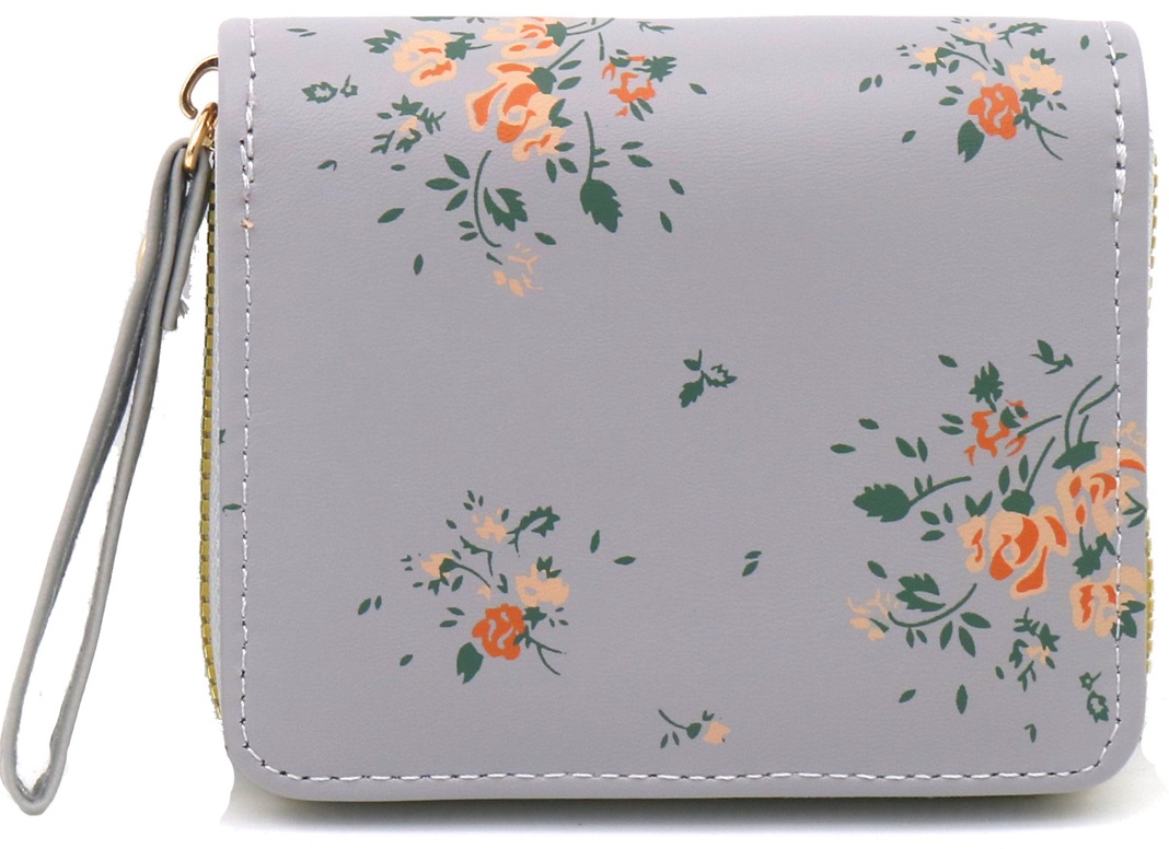 X-M7.2  WA1121-001-3 PU Wallet Flowers 11x9x2.5cm Grey