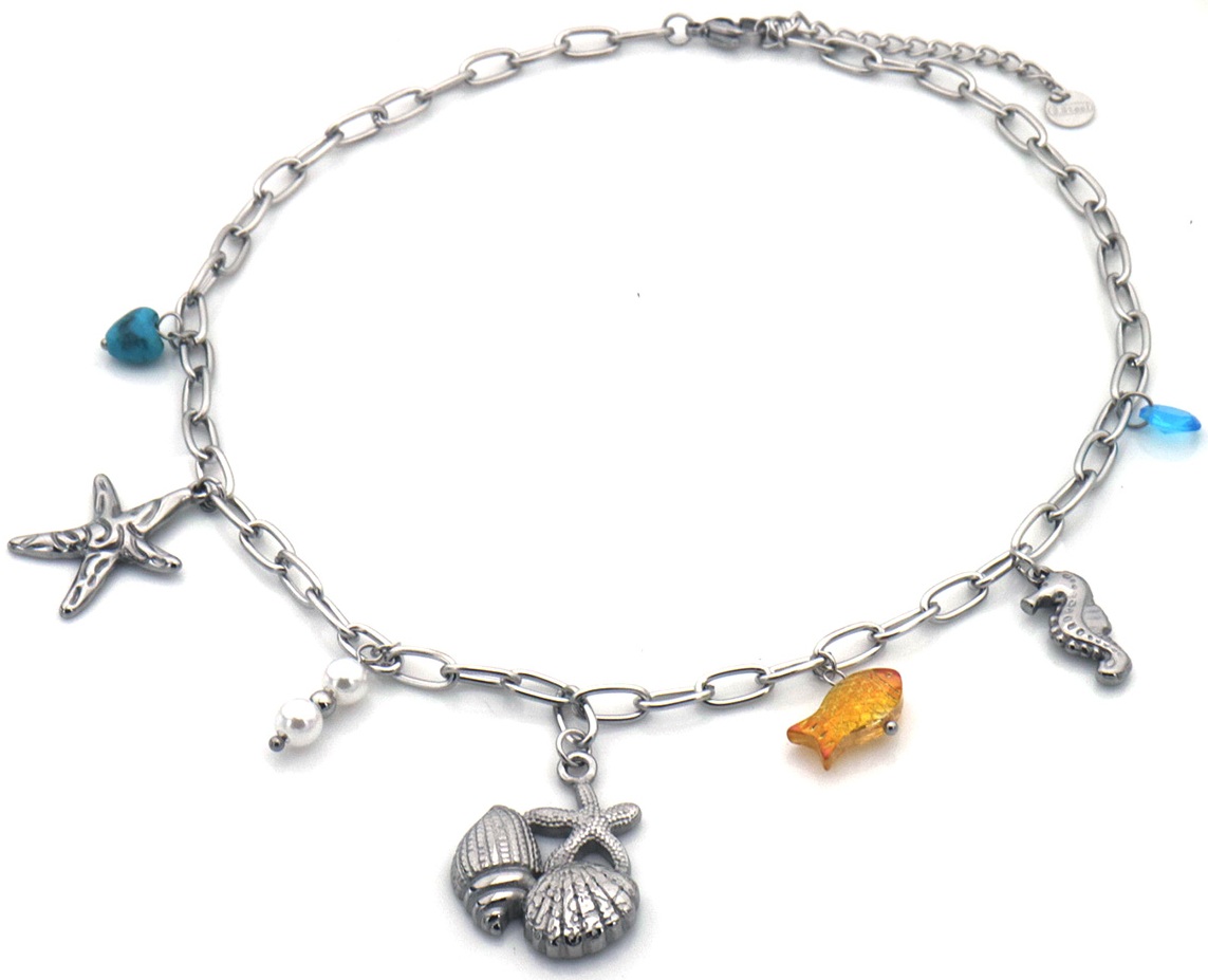 E-F9.1 N2503-022S S. Steel Necklace Charms Ocean 40-45cm