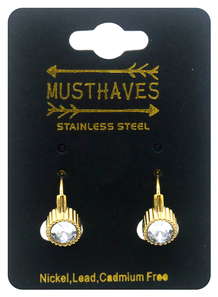 F-E2.2 E2583-060G-2 S. Steel Earrings 1.5cm Crystal White