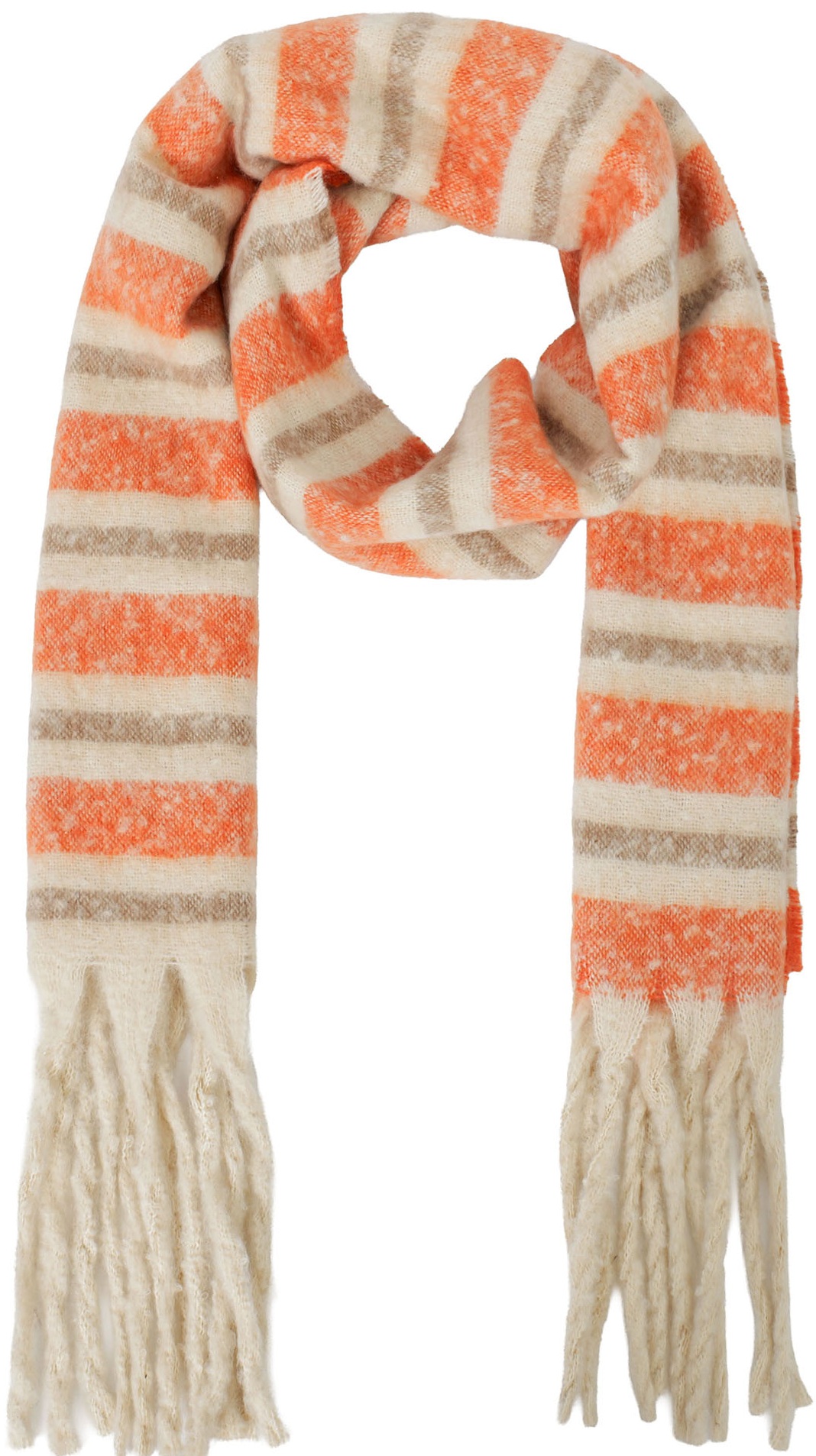 T-B6.2 SCARF1107-042-5 Winter Scarf Stripes 190x40cm Brown-Orange