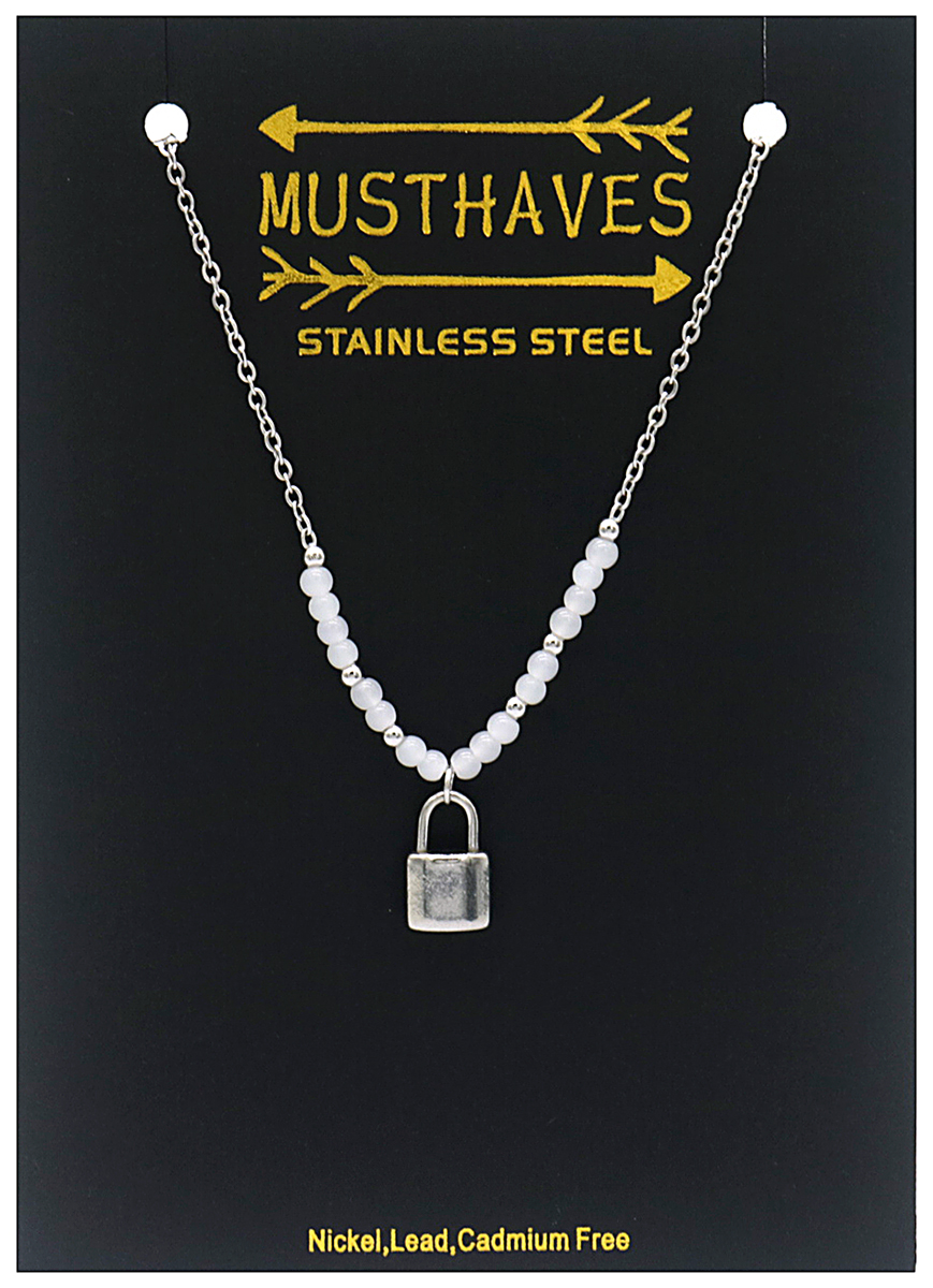 F-F2.2 NA221-106S S. Steel Neckalce Glass Beads - Lock