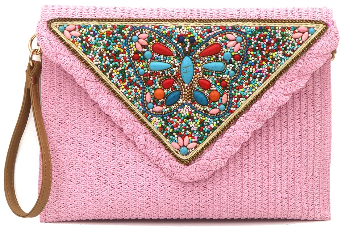 T-B2.2 BAG1123-002-2 Woven Clutch with Beads 27.5x20cm