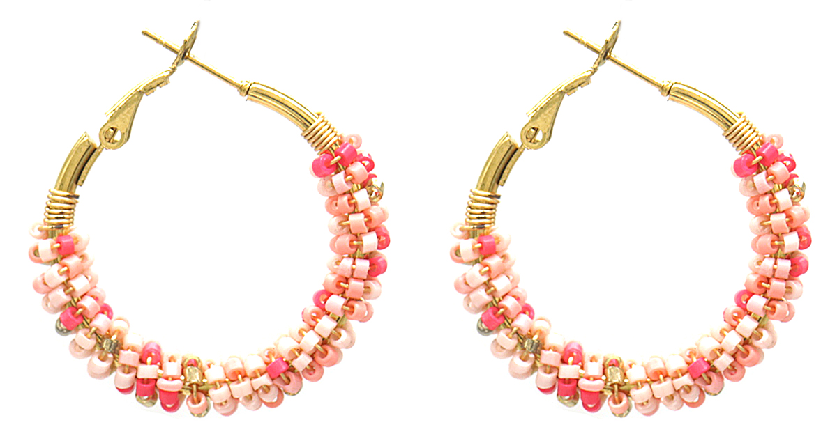I-B7.3 E221-341 S. Steel Earrings Glassbeads 3.5cm Pink