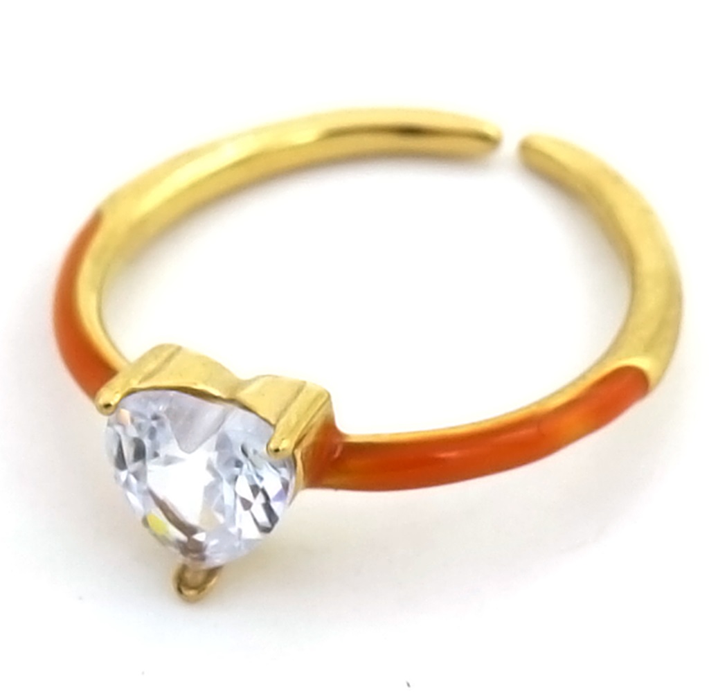 H-F17.5 R221-241G S. Steel Ring CZ Heart Brown Adjustable