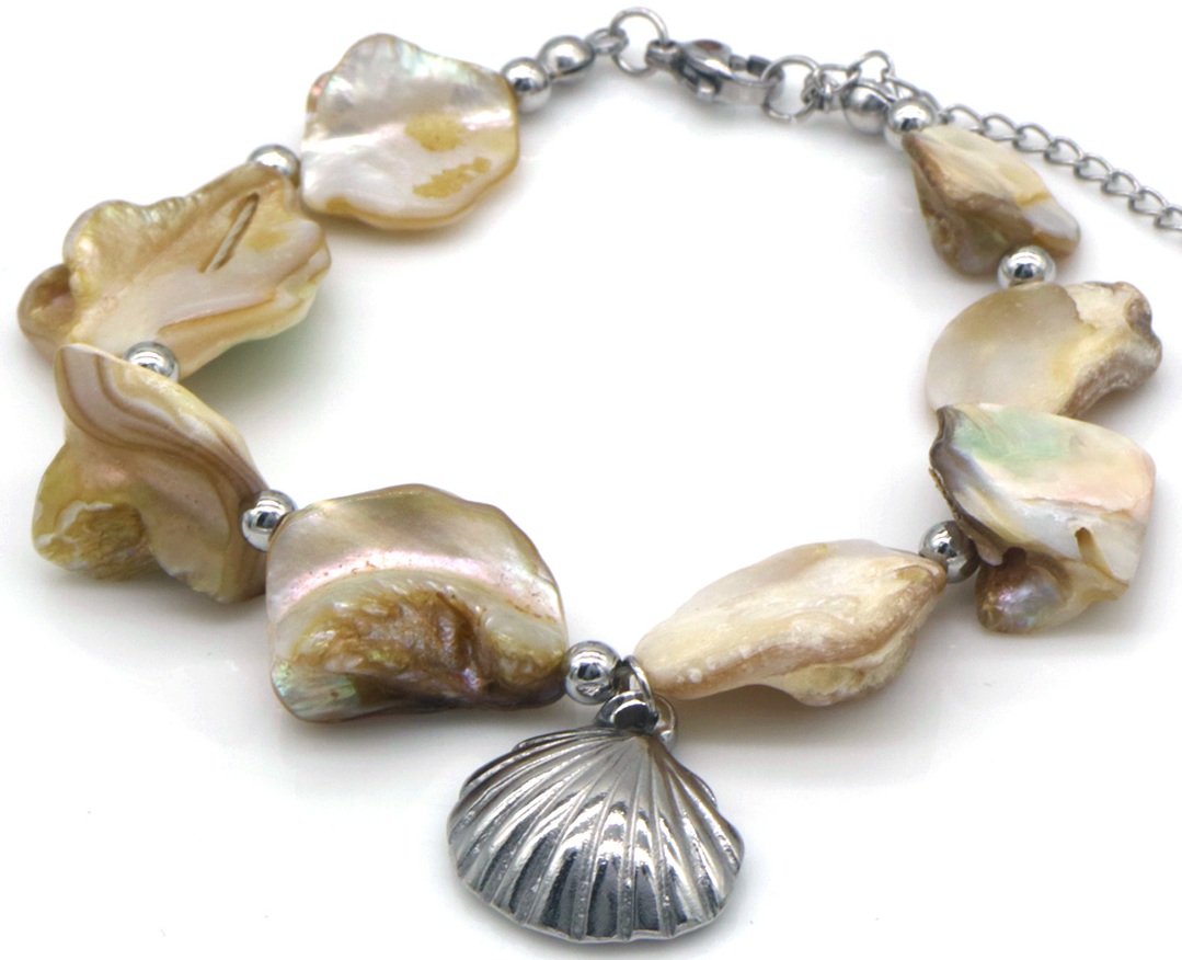 F-D8.1 B074-084S S. Steel Statement Bracelet Shells 16-21cm