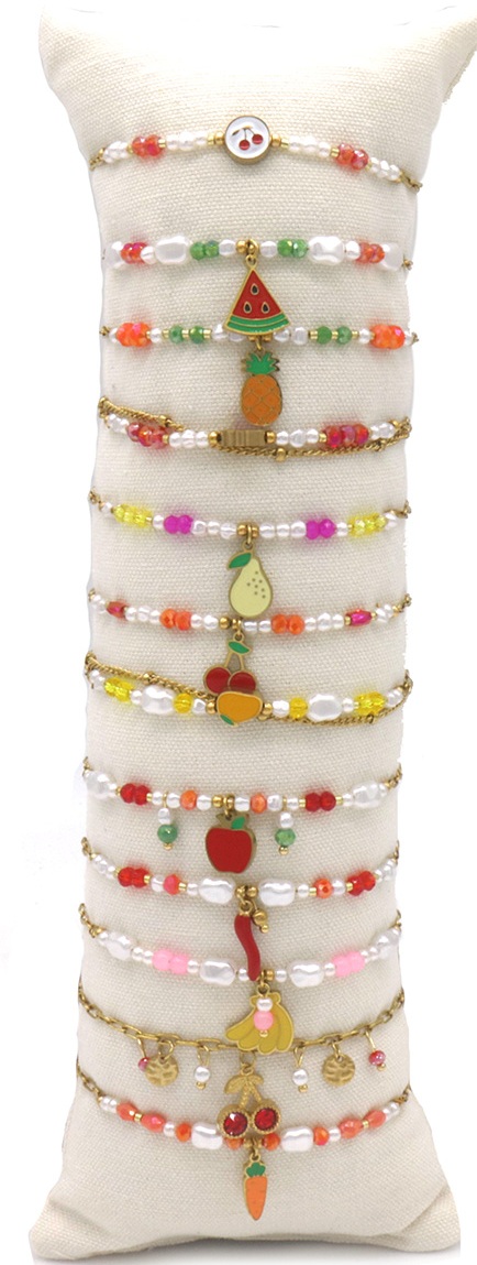 S-C5.2 B1036-001 S. Steel Bracelet Fruit Charms - Set 12pcs 