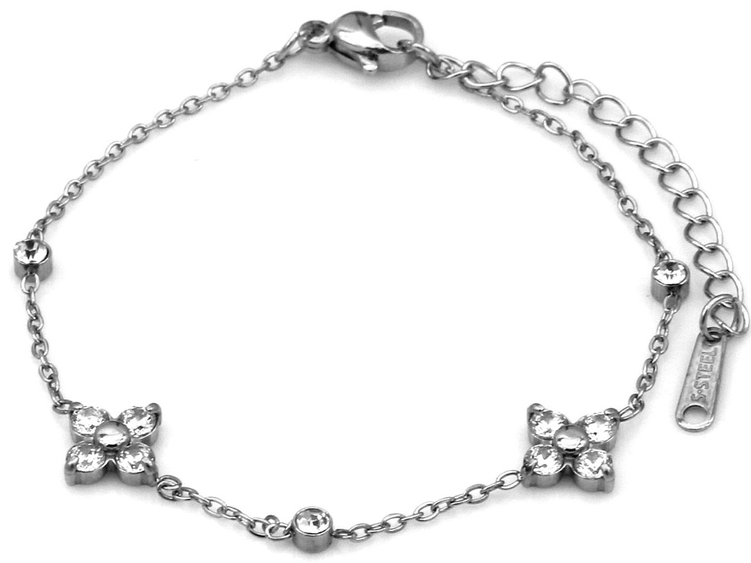 B-E6.1 B2616-070S S. Steel Bracelet Flowers Crystal 16-21cm