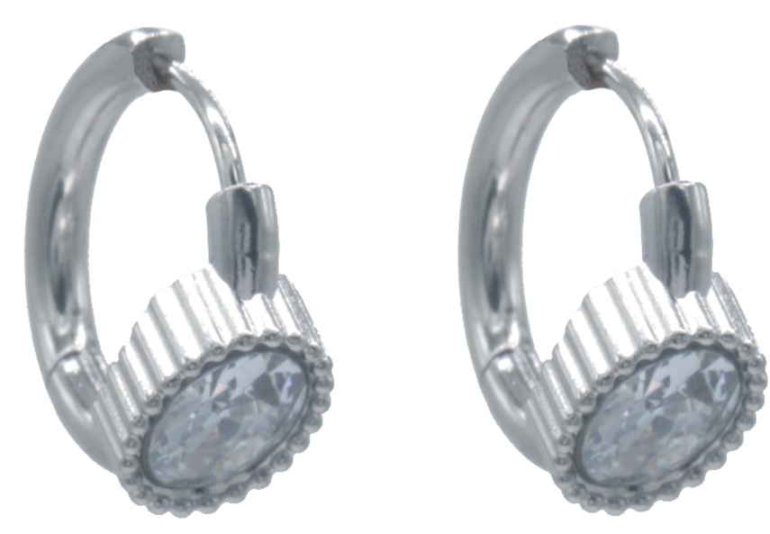 F-D18.4 E2583-060S-2 S. Steel Earrings 1.5cm Crystal White