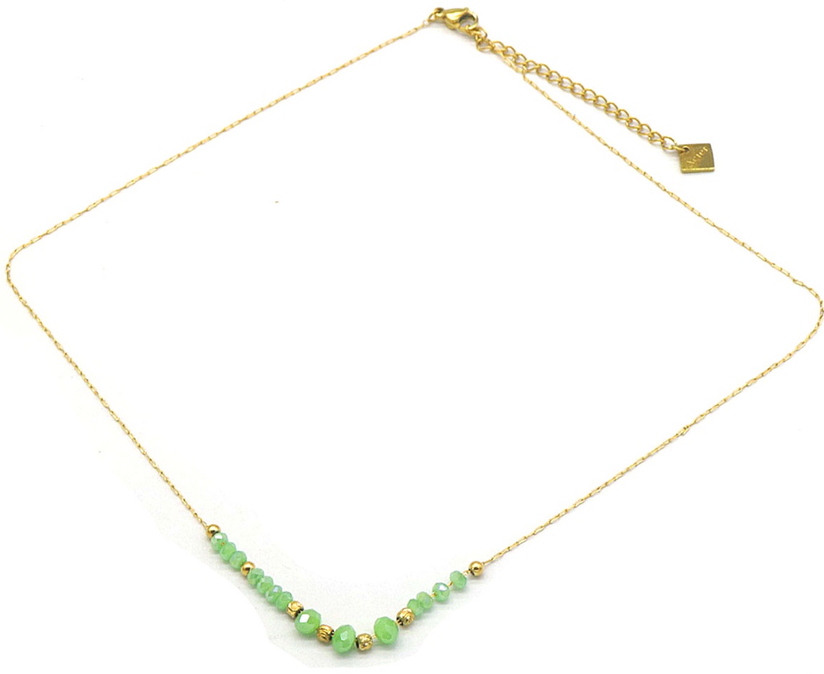 D-D19.5 N623-001E S. Steel Necklace Glass 39-44cm Green