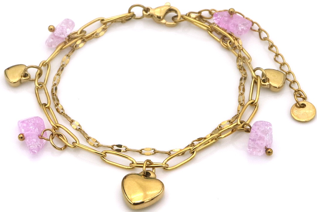 E-C17.1 B2583-032G-1 S. Steel Bracelet Hearts - Stones 16-21cm 
