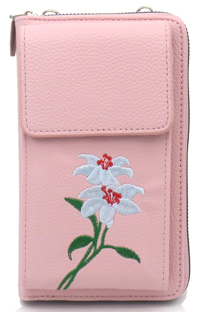 Q-K6.2  BAG1113-001-3 PU Bag Embroidered Flowers 18x10.5x5cm Pink
